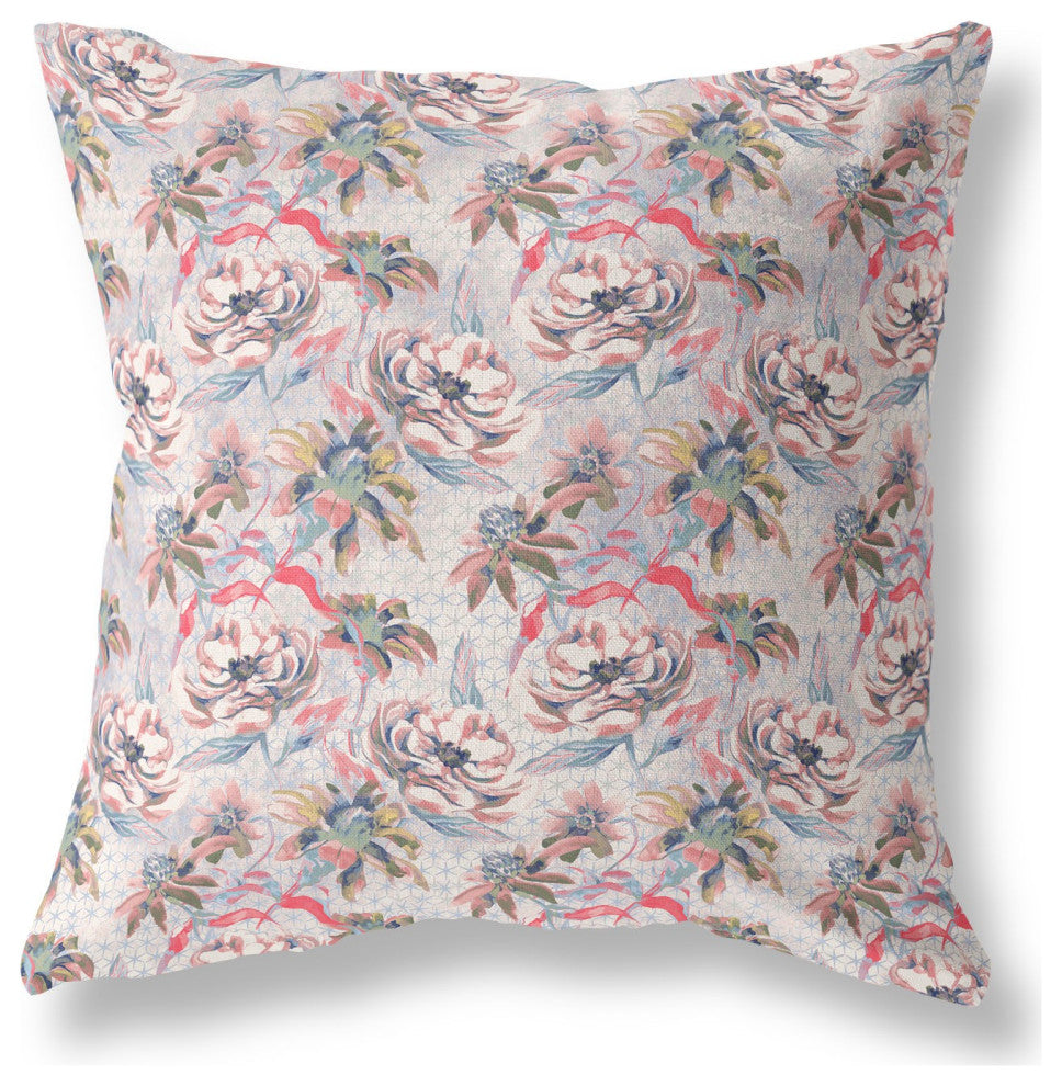 20" Lavender Pink Roses Indoor Outdoor Throw Pillow