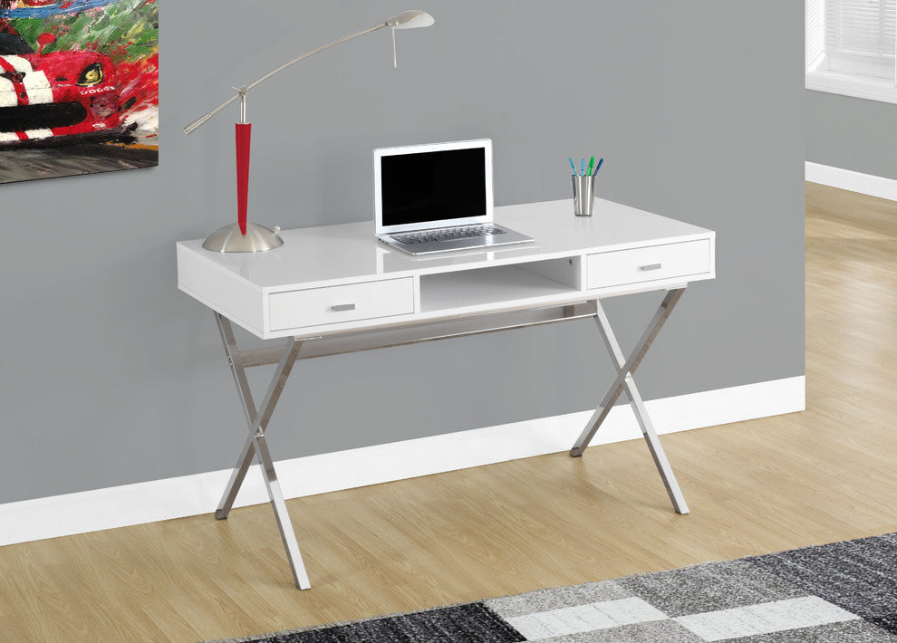 Computer Desk - 48"L / Glossy White / Chrome Metal