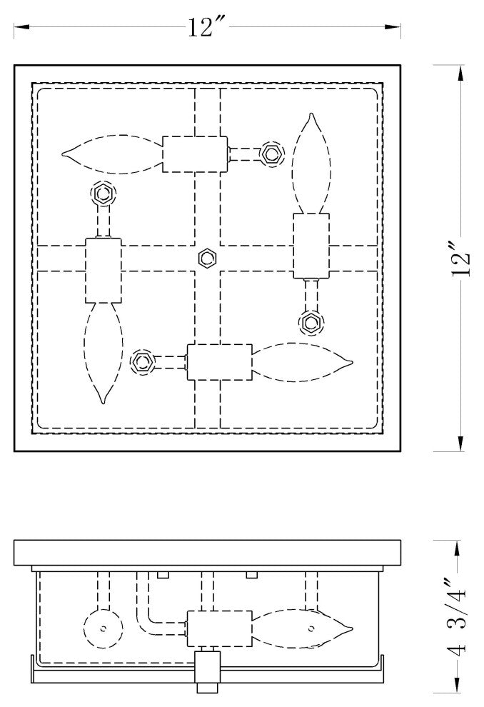 Zlite 592F-BK 4-Light Outdoor Flush Ceiling Mount Fixture, Seedy
