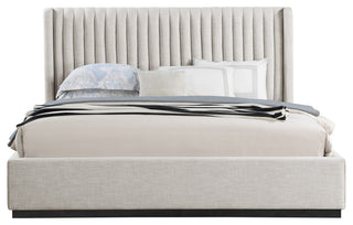 Logan Beige Linen Textured Fabric Twin Bed, Beige, King