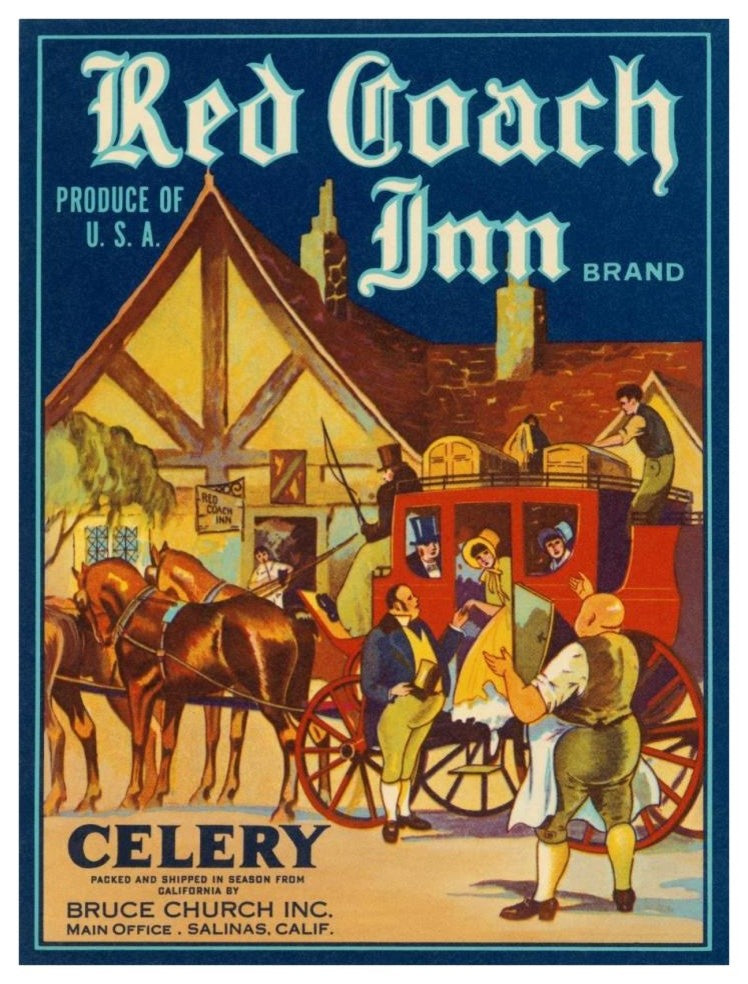 "Red Coach Inn Celery" Digital Paper Print by Retrolabel, 29"x38"
