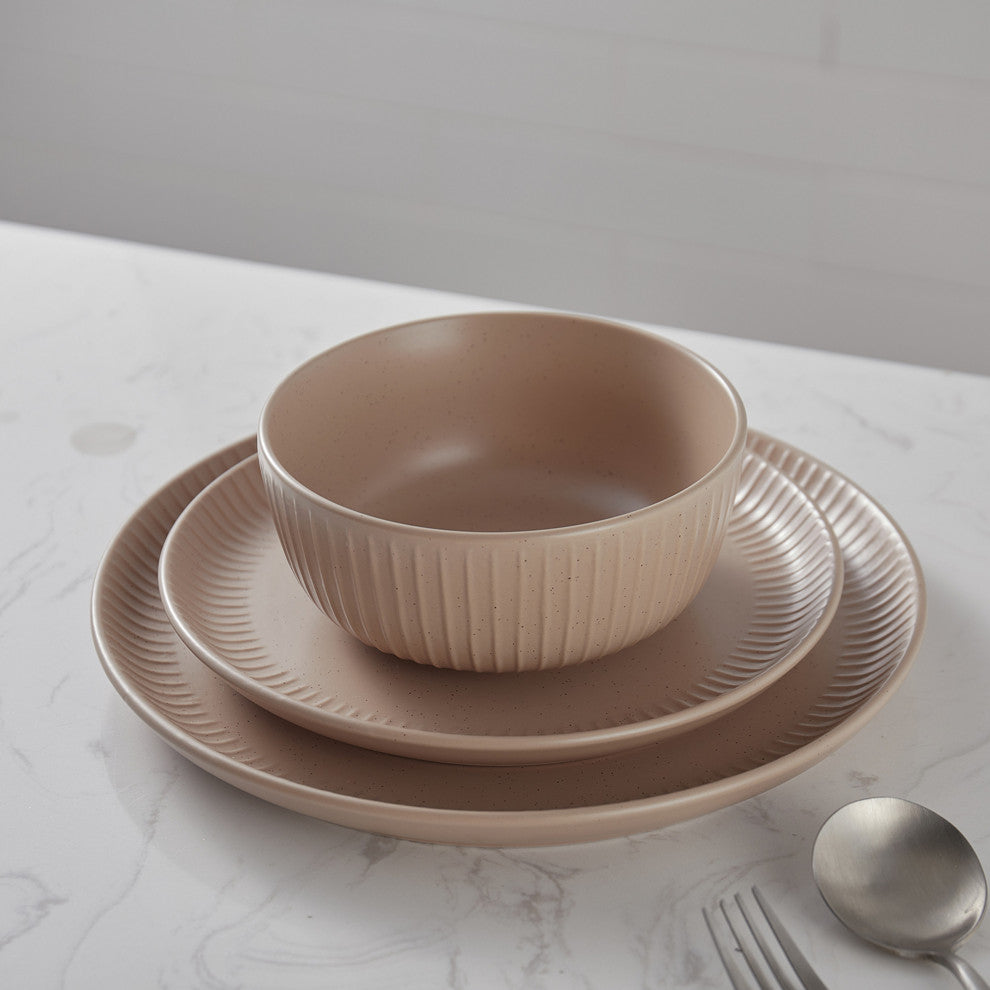 Stone Lain Logan Stoneware 24 Piece Dinnerware Set, Beige