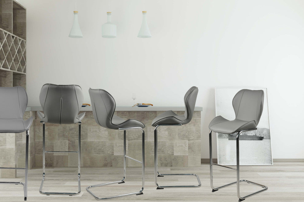 Modern PU 4 Bar chairs with Metal Legs for Dining,kitchen and Bar, Grey