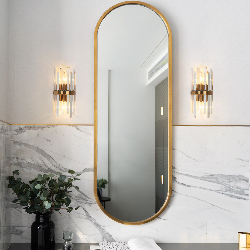 LNC 2-Light 6" Modern Brass Crystal Glass Wall Sconce, Vertical Prism Design