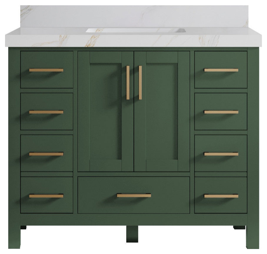 Malibu 42 Single Sink Bath Vanity in Lafayette Green 2" Calacatta Sienna