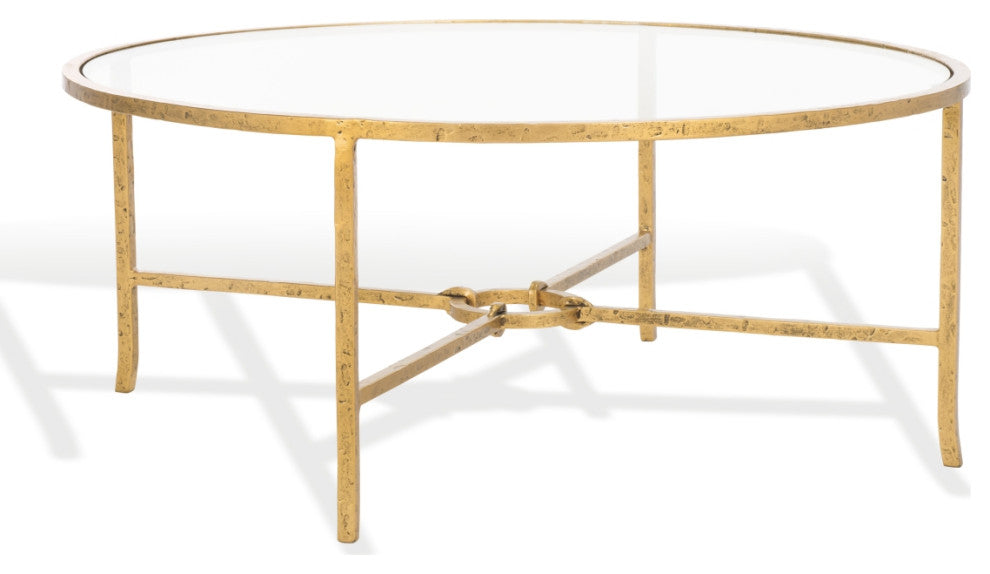 Safavieh Couture Tauri Metal Round Coffee Table, Brass/Clear