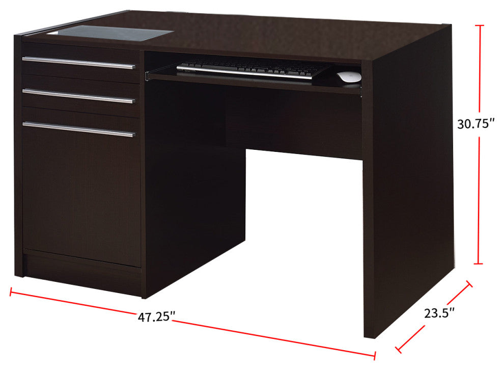 Single Pedestal Computer Desk with Charging Station, Cappuccino
