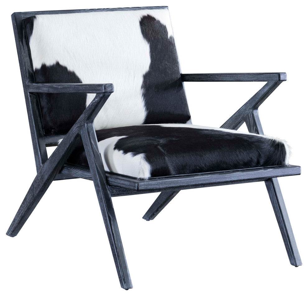 Modrest Hallam Black and White Cowhide Accent Chair