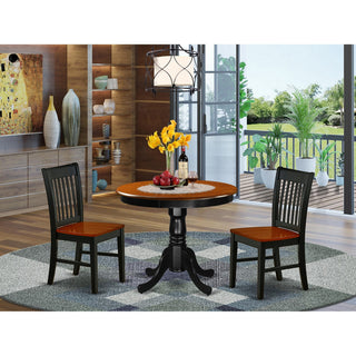 3Pc Rounded 36 Inch Family Table And Two Solid Wood Seat Kitchen Chairs