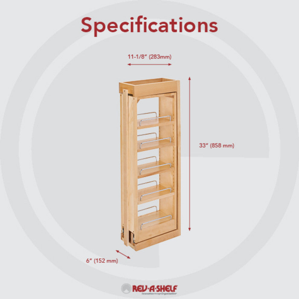 Wood Wall Filler Pull Out for 33" H New Kitchen Applications, 6"W