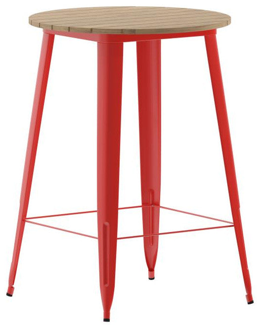 Declan Commercial Indoor/Outdoor Round Bar Top Table, 30", Brown/Red