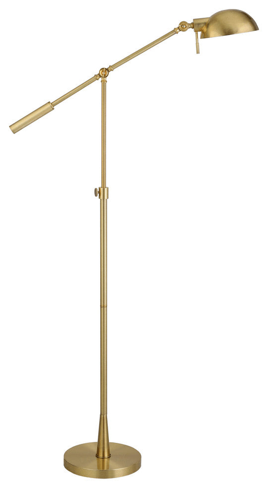 61" Brass Adjustable Swing Arm Floor Lamp With Gold Cone Shade