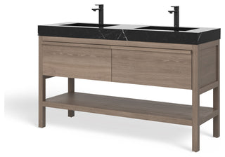 Shoji Bath Vanity, Chestnut Oak, 60", Double Sink, Freestanding