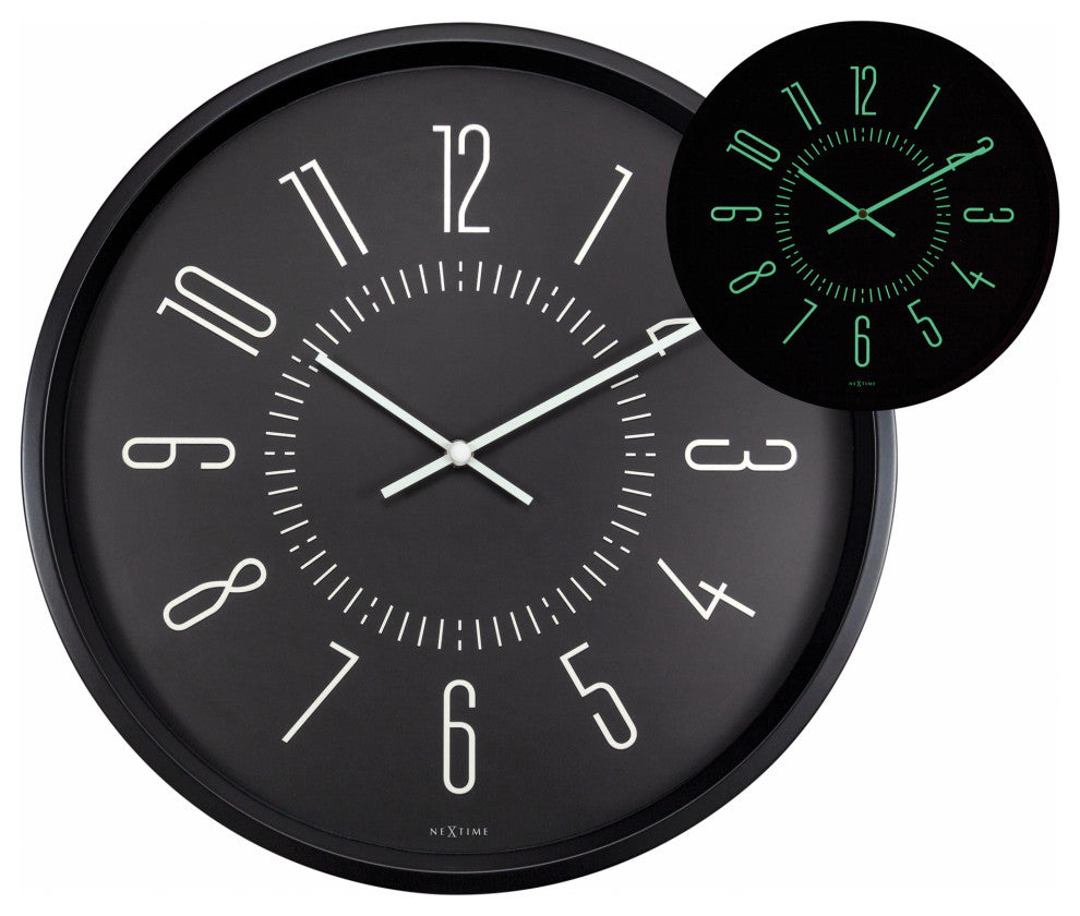NeXtime Luminous Metal and Glass Wall Clock, Black