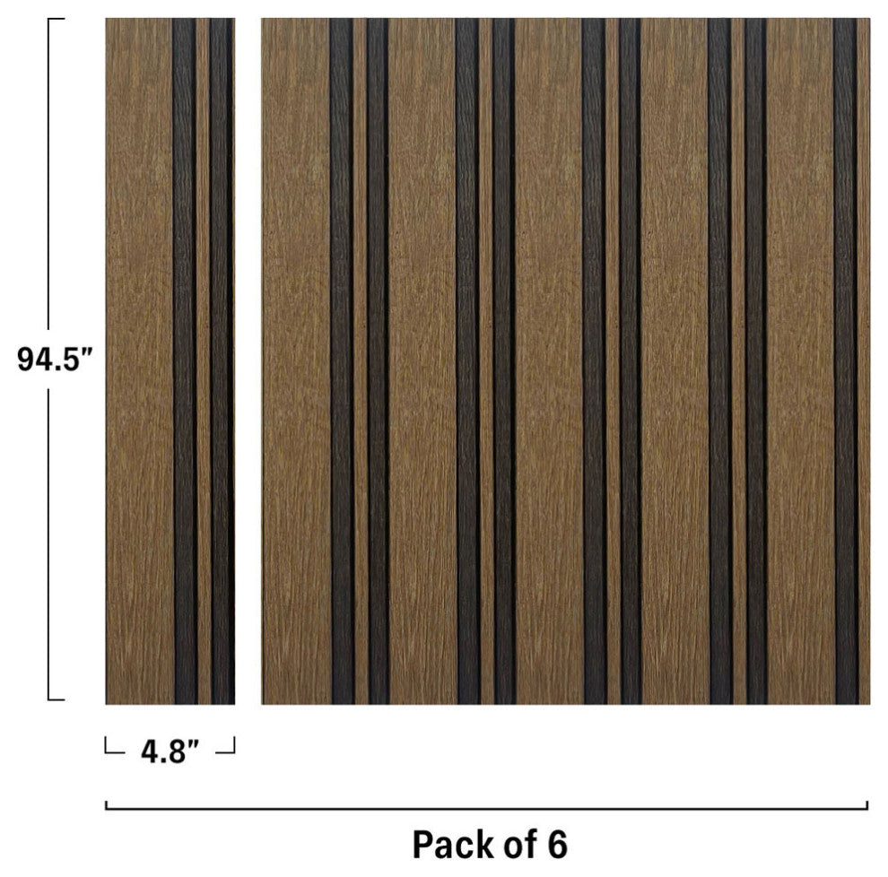 Waterproof Slat Panel, Walnut, Pack of 6