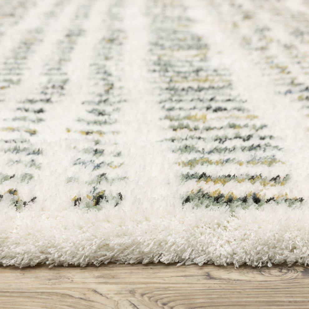 Greer Modern Dashed Lines Ivory/ Multi Area Rug, 6'7" X 9'6"