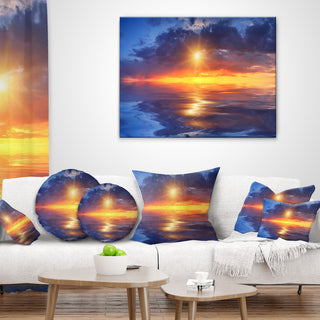 Cloudy Sunset Reflection in Lake Cityscape Throw Pillow, 16"x16"