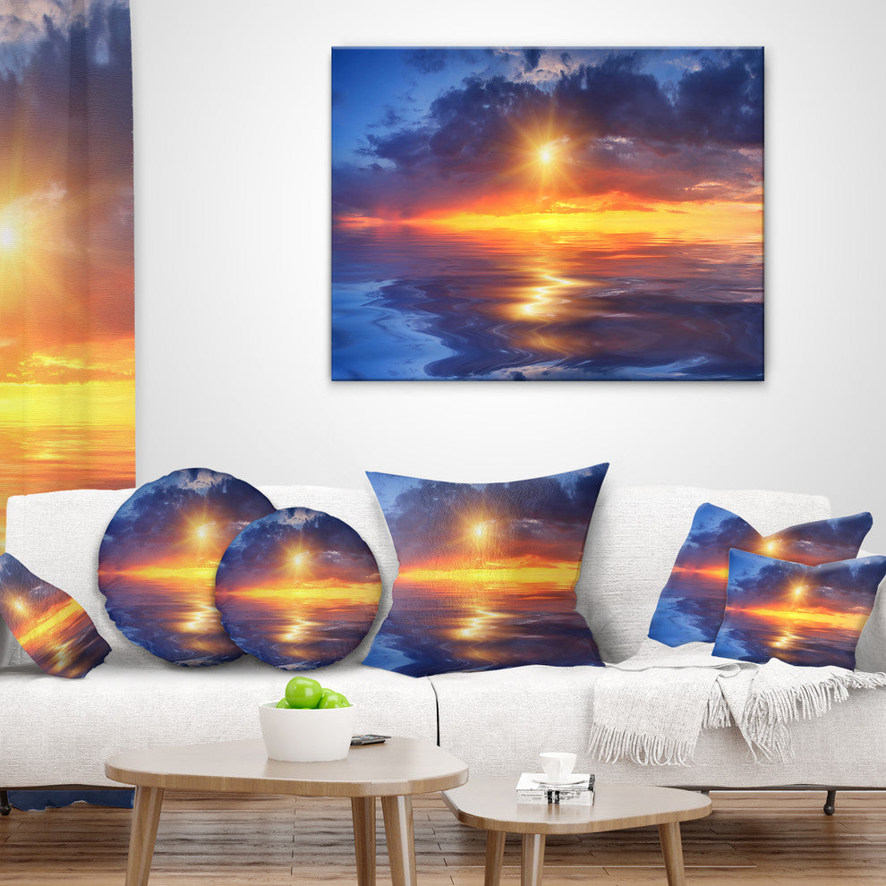 Cloudy Sunset Reflection in Lake Cityscape Throw Pillow, 16"x16"