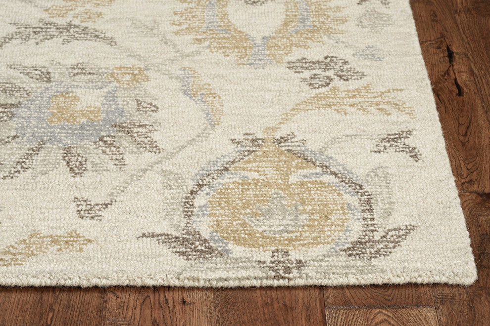 HomeRoots Ivory Machine Woven Traditional Floral Vines Octagon Indoor Area Rug