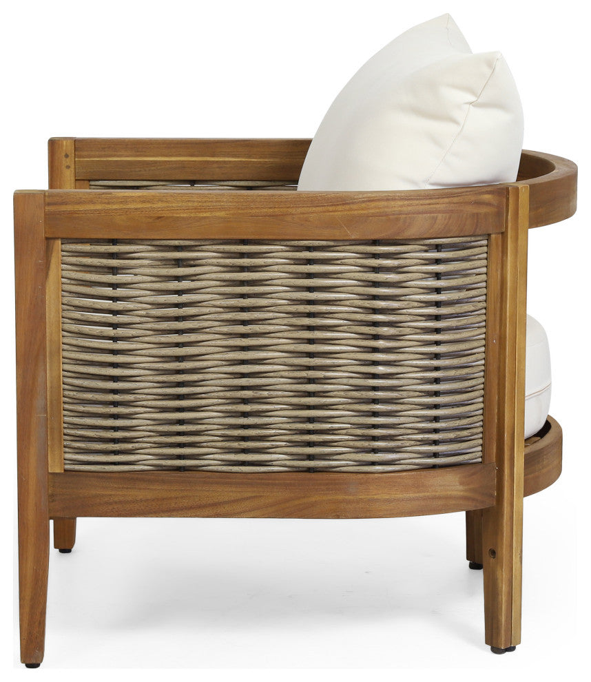 Alden Outdoor Acacia Wood Club Chairs With Cushions, Set of 2, Teak + Beige