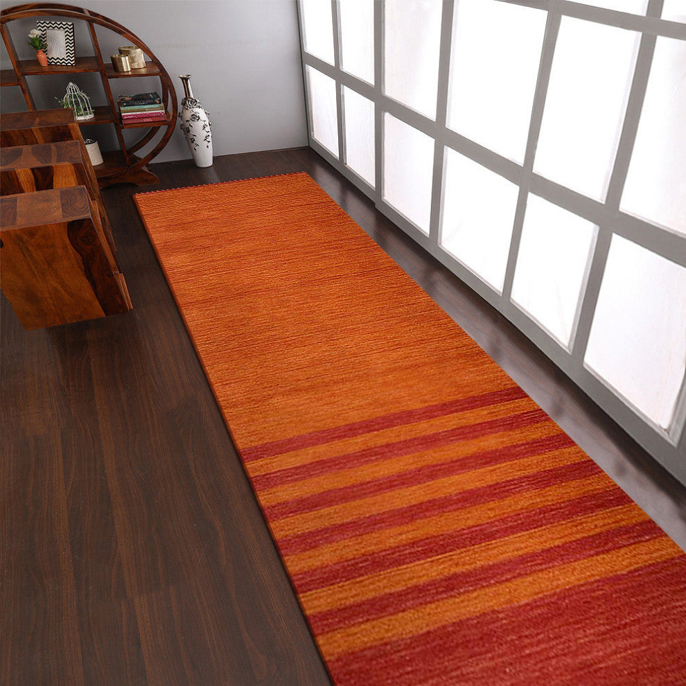 HAND KNOTTED LOOM WOOL ECO-FRIENDLY AREA RUGS - Runner, Rust Red, Contemporary