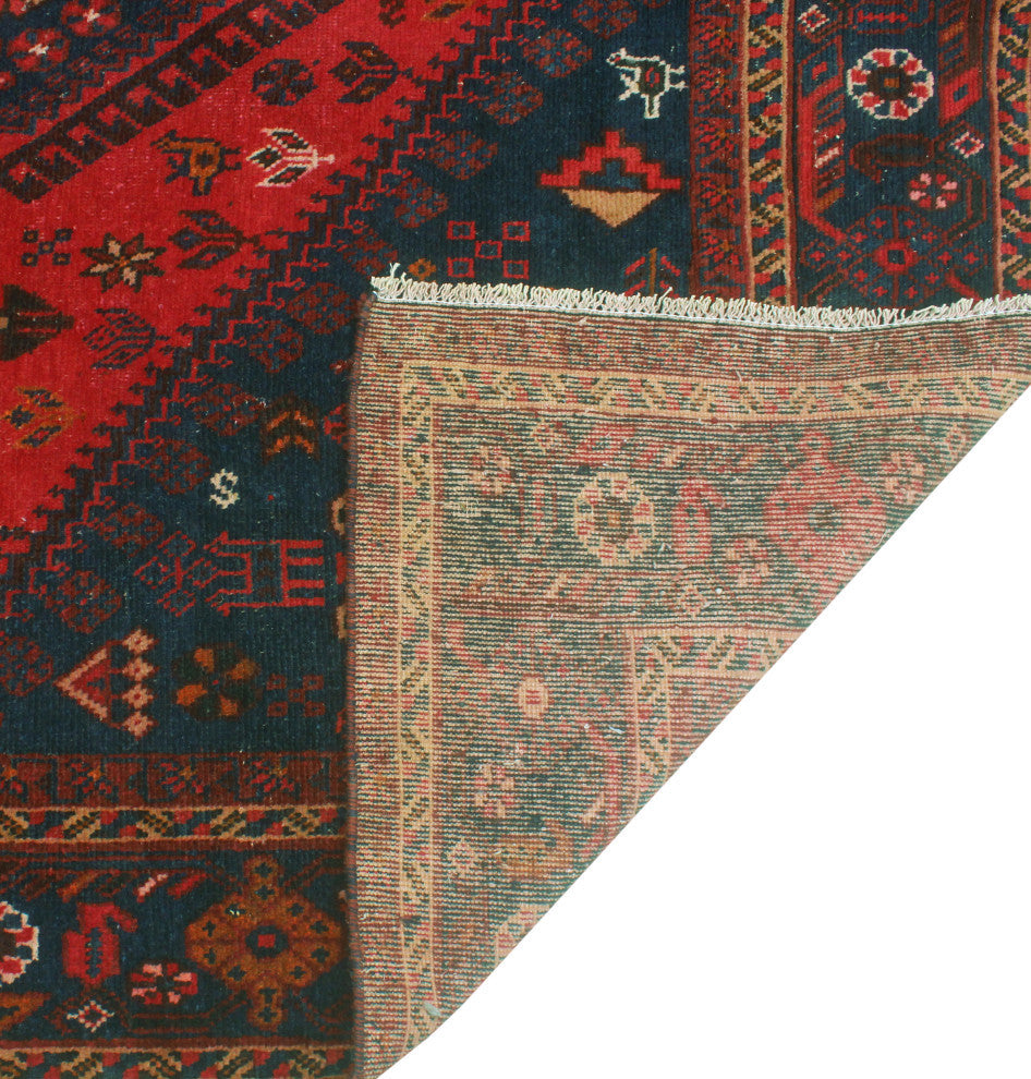 Fine Vintage Distressed Malaya Red/Navy Rug, 6'9 x 10'3