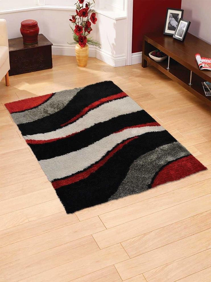 Wavy Stripes Hand Tufted Shaggy Oriental Area Rug, Multi, 8x10''