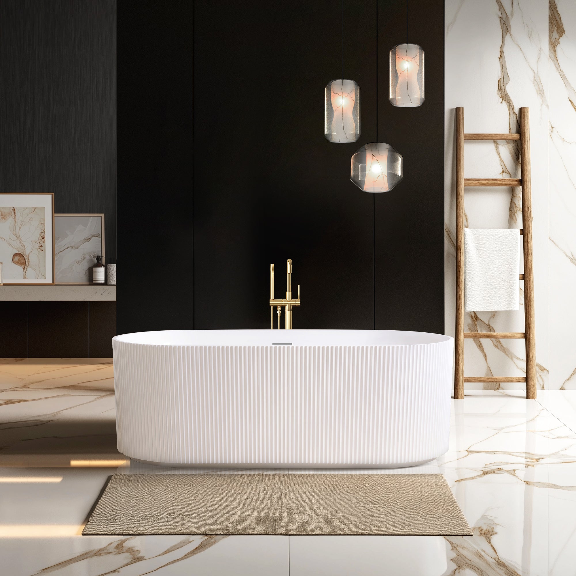Linyi Freestanding Acrylic Soaking Bathtub, White, 59.1"l X 31.5"w
