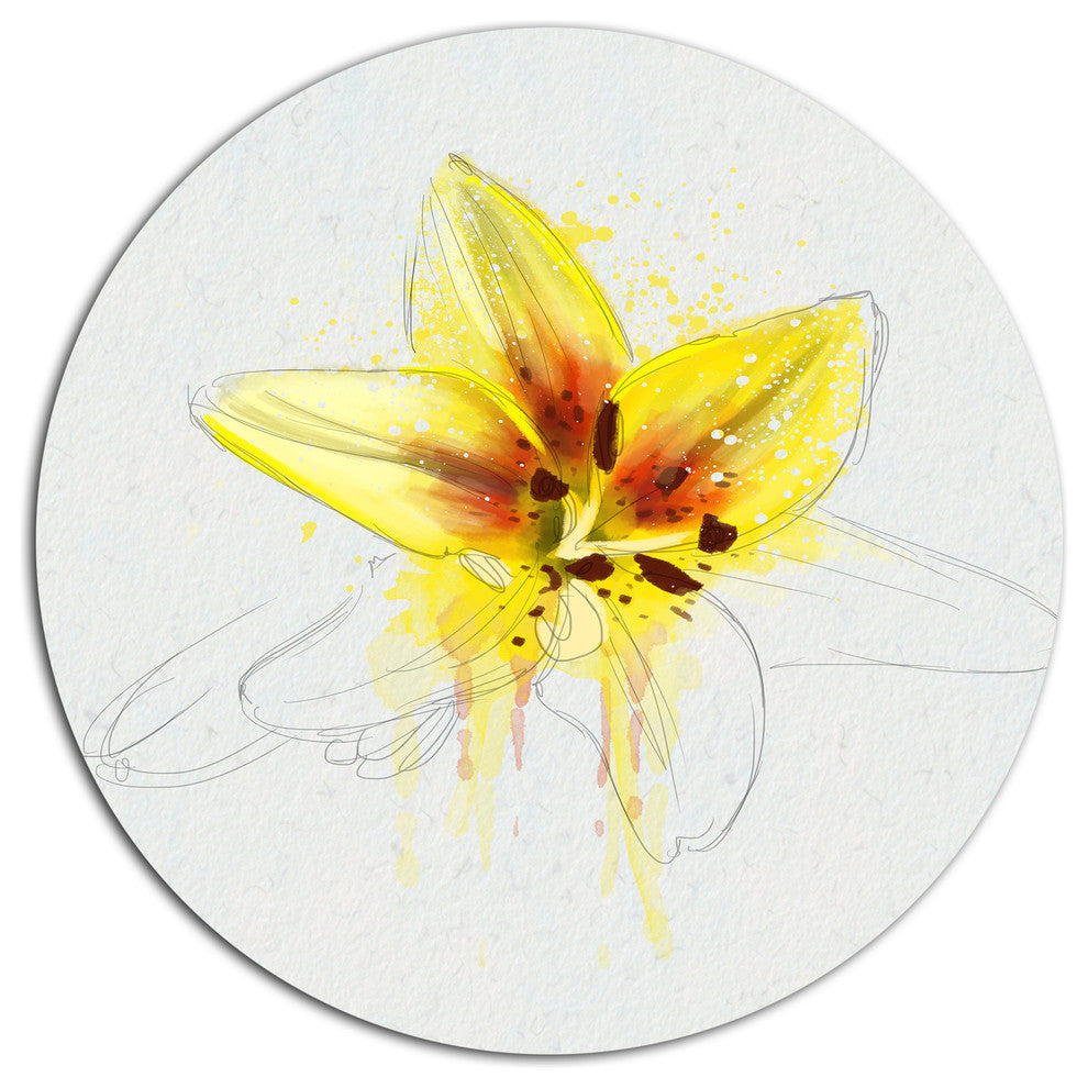 Wonderful Yellow Lily Flower Sketch, Floral Round Metal Wall Art, 11"