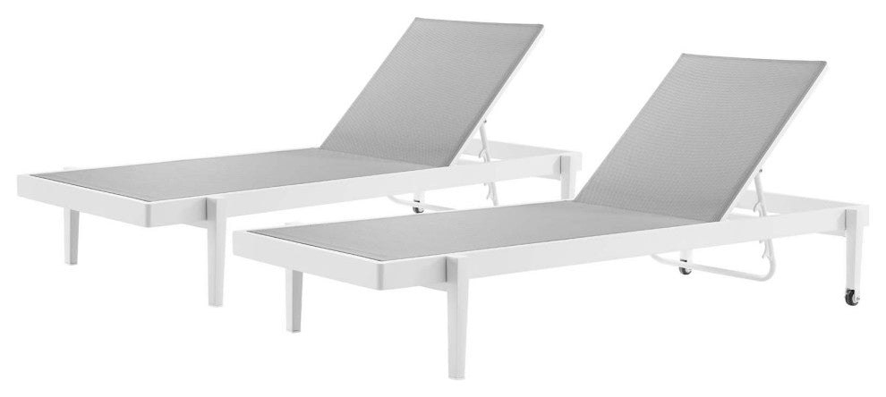 Lounge Chair Chaise, Set of 2, Aluminum, Metal, White Gray, Modern, Outdoor
