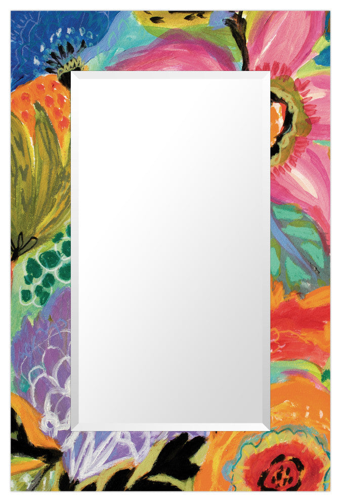 "Secret Garden Floral II" Leaner Mirror on Tempered Art Glass, 48" X 32"