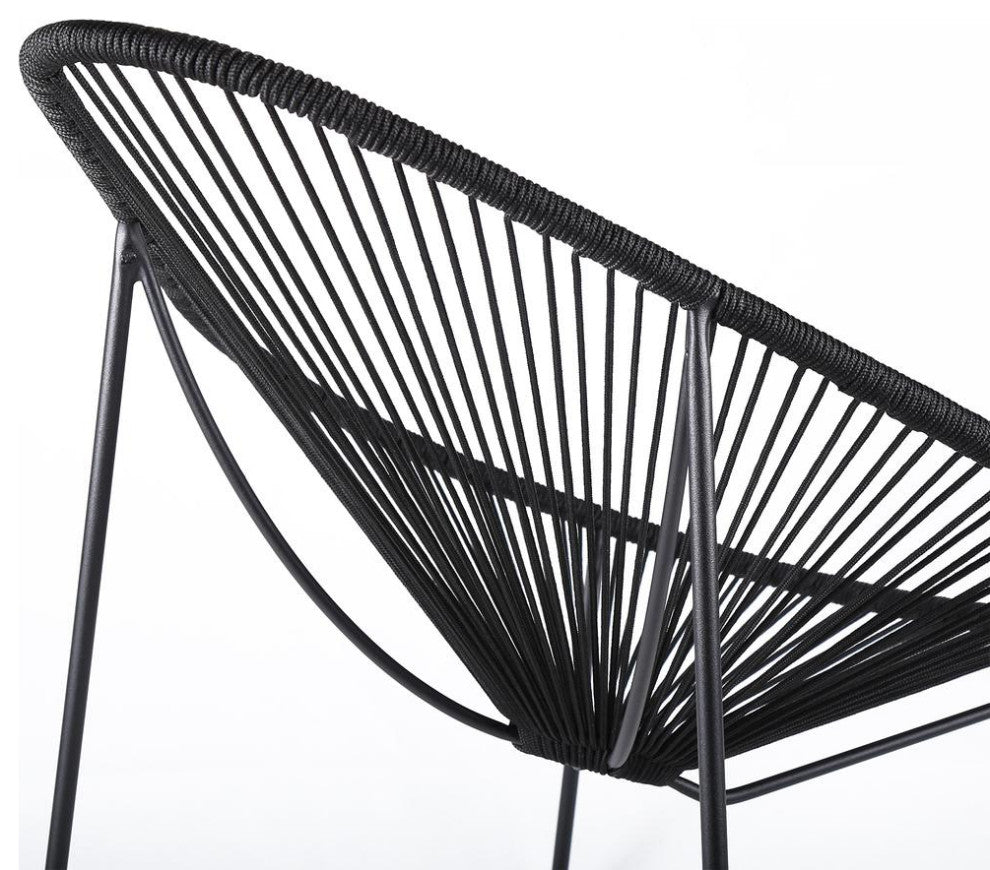 Acapulco Indoor Outdoor Steel Papasan Lounge Chair with Black Rope