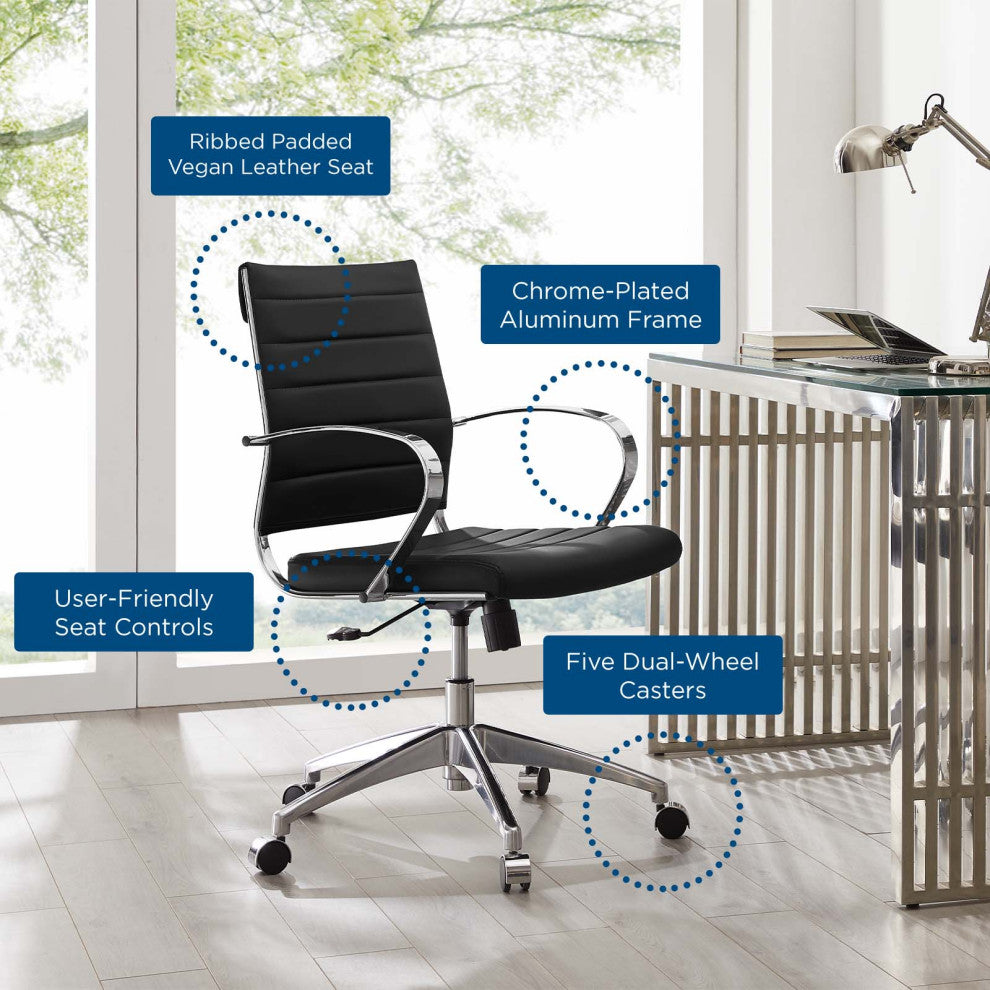 Computer Work Desk Chair, Faux Leather, Black, Modern, Home Business Office