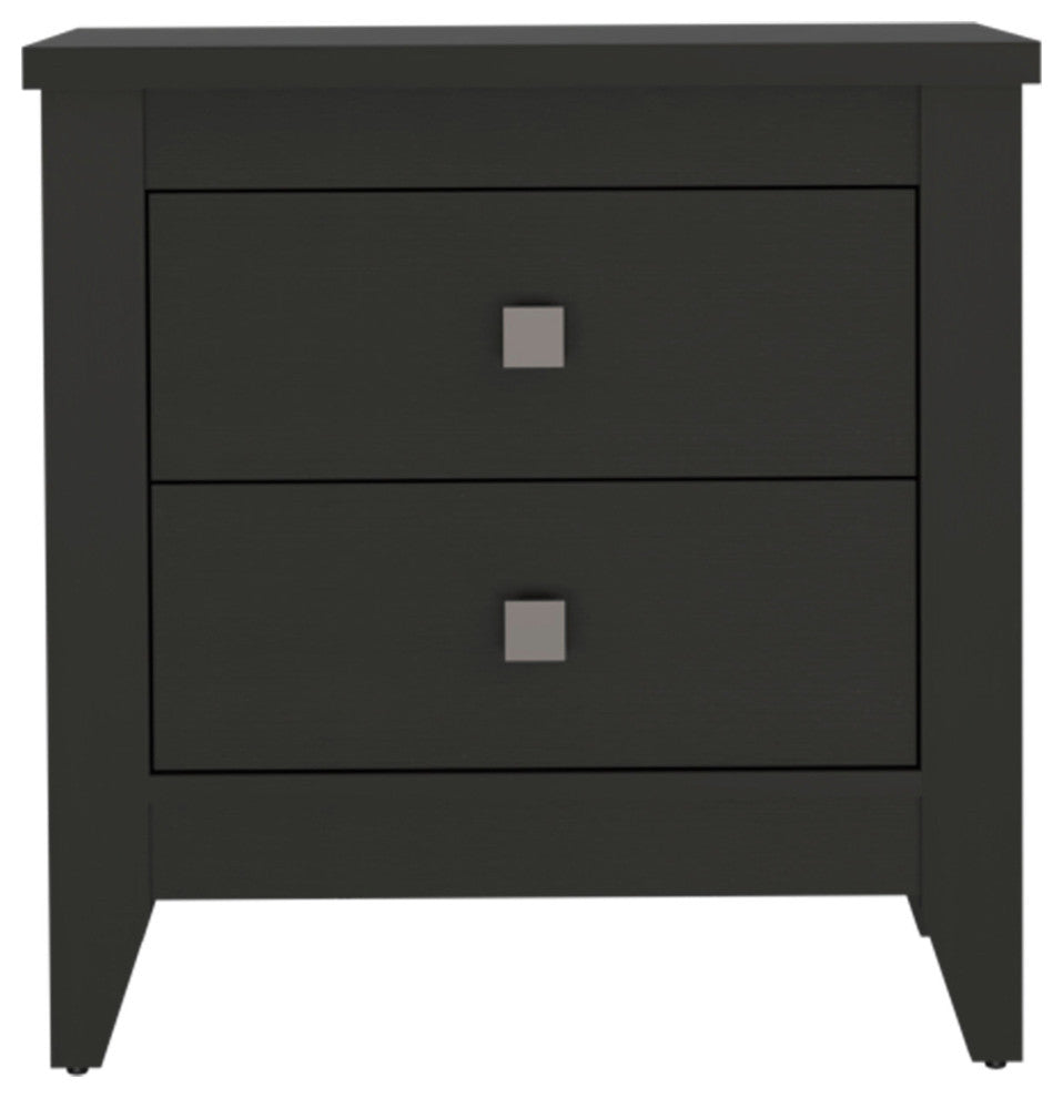Breeze Four-Legged Modern Bedroom Nightstand, with Two Drawers - Black