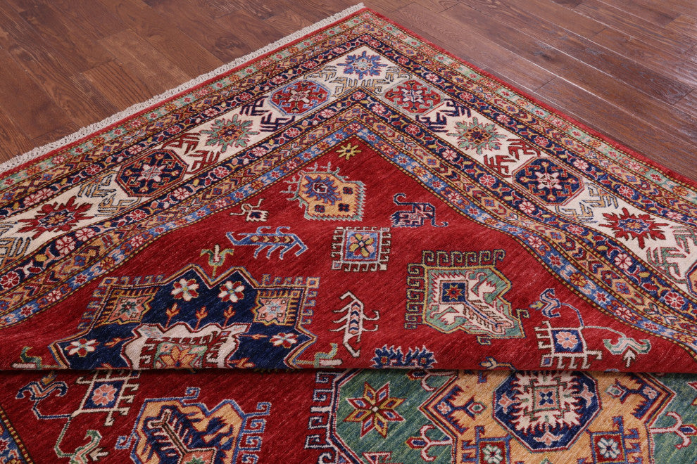 8' 10" X 12' 7" Super Kazak Geometric Handmade Wool Rug Q9523