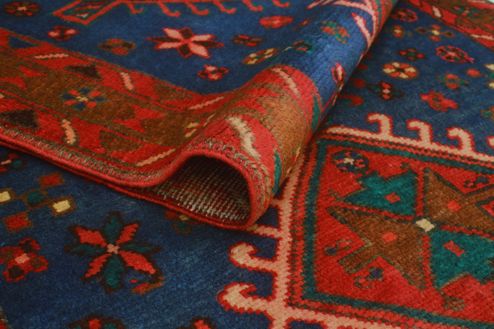 Fine Vintage Distressed Stephan Blue/Red Runner, 3'7x9'10