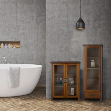 Wooden Bathroom Floor Storage Cabinet Oil Oak