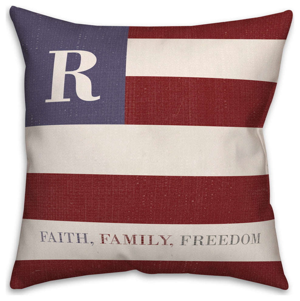 Faith Family Freedom Monogram Flag R 18x18 Spun Poly Pillow