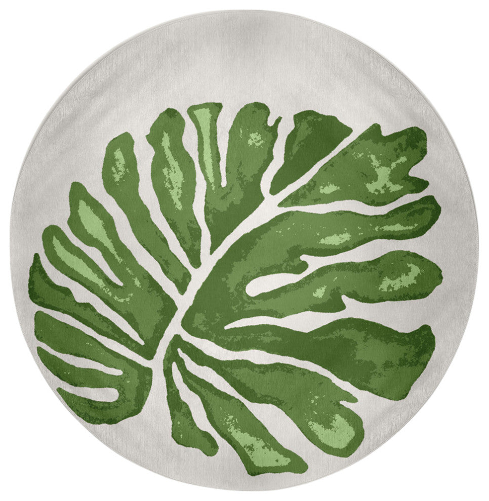 Big Leaf Spring Chenille Rug, Green, 5' Round
