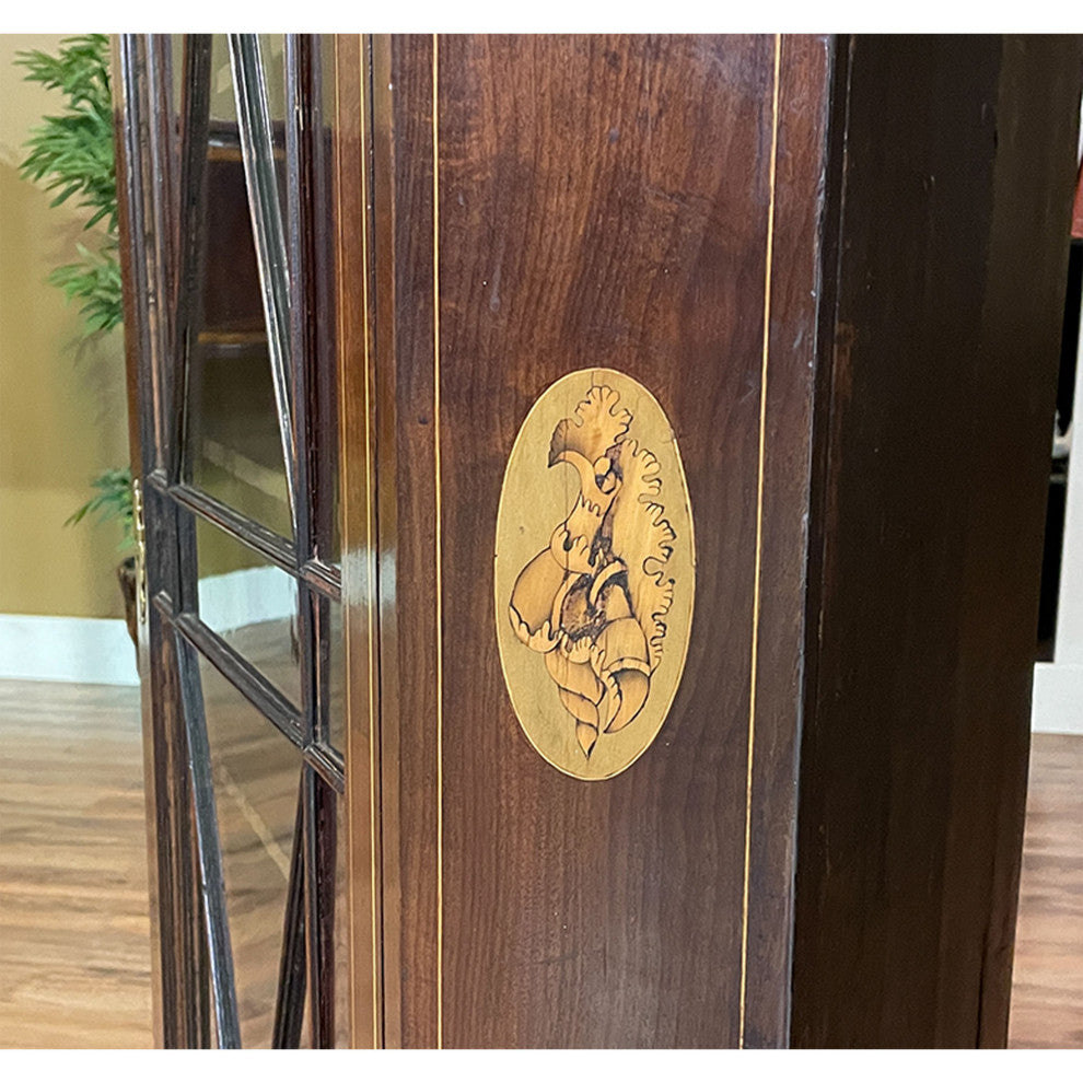 NVIN0352 Antique Inlaid Hanging Mahogany Corner Cabinet