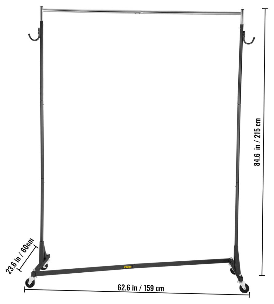 Z Rack Adjustable Height Rolling Garment Rack, Black, 23.62x62.99x70.87 in