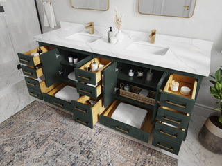 Fenway 84 Double Sink Bath Vanity in Pewter Green 2" Carrara Quartz