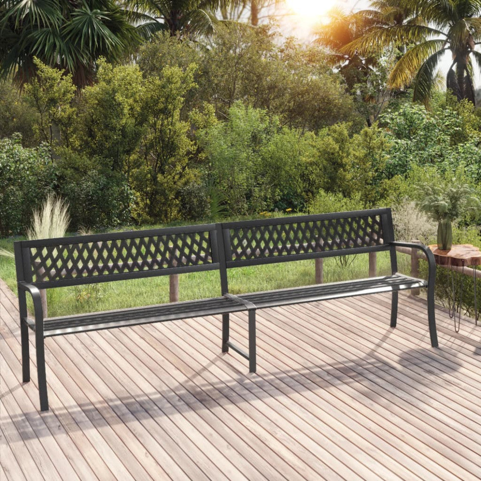 vidaXL Outdoor Patio Bench Garden Park Steel Bench with Armrests Black Steel