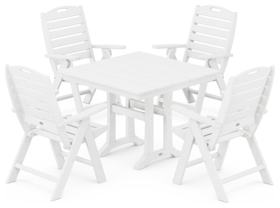 Nautical Highback 5-Piece Farmhouse Trestle Dining Set, White