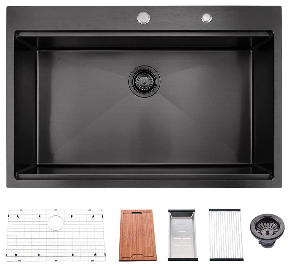 33" L X 22" W Premium Stainless Steel Kitchen Sink, Matte Black