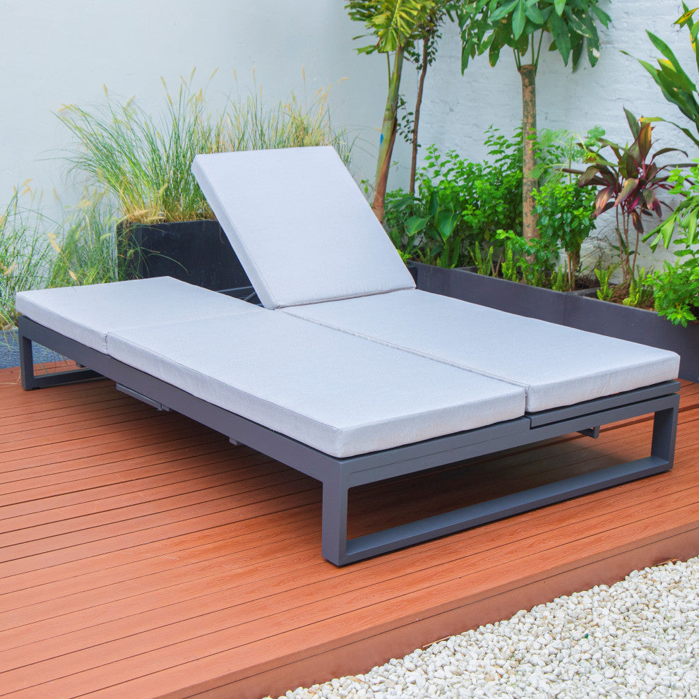 LeisureMod Chelsea Convertible 2-in-1 Sofa and Double Chaise Lounge, Light Gray