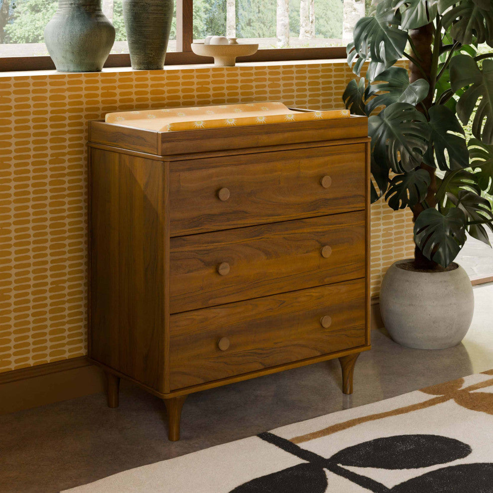 Lolly 3-Drawer Changer Dresser With Removable Changing Tray, Natural Walnut