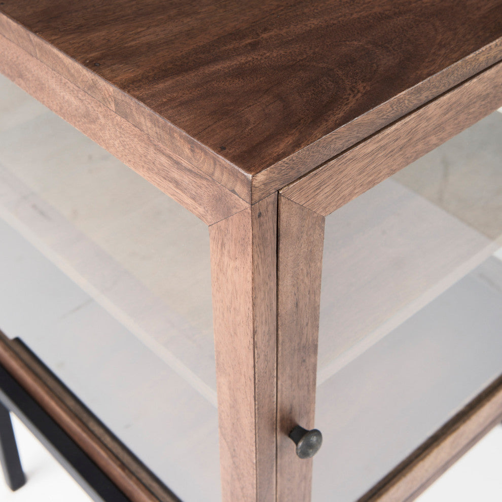 Arelius 20Lx18Wx26H Medium Brown Wood With Black Metal Frame End/Side Table