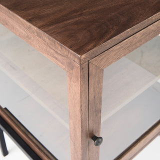 Arelius 20Lx18Wx26H Medium Brown Wood With Black Metal Frame End/Side Table