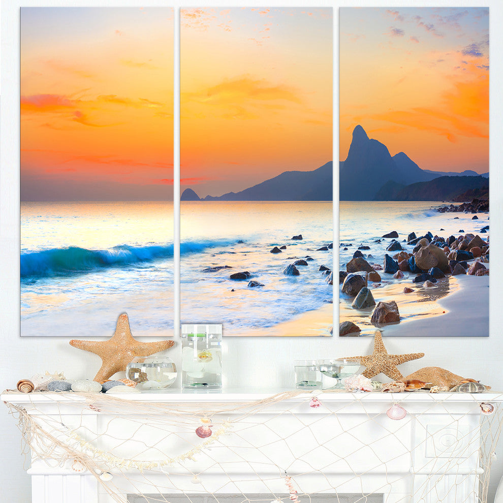 "Stone in the Beach at Sunset" Photo Wall Art, 3 Panels, 36"x28"